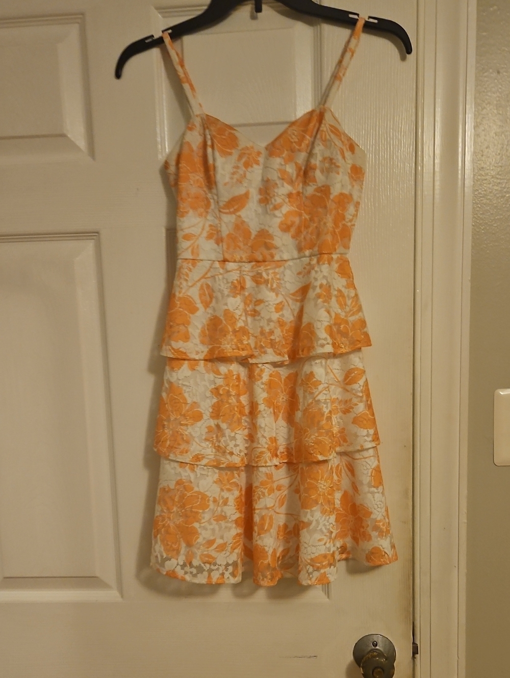 Floral Tiered Spaghetti-Strap Dress in Orange and White